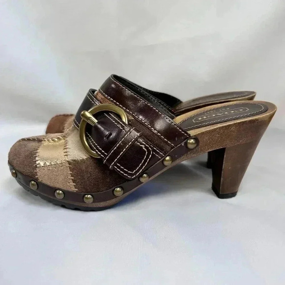 Coach Sebrina Studded Leather Suede Patchwork Clogs Size 5.5 Boho Retro - Picture 6 of 10
